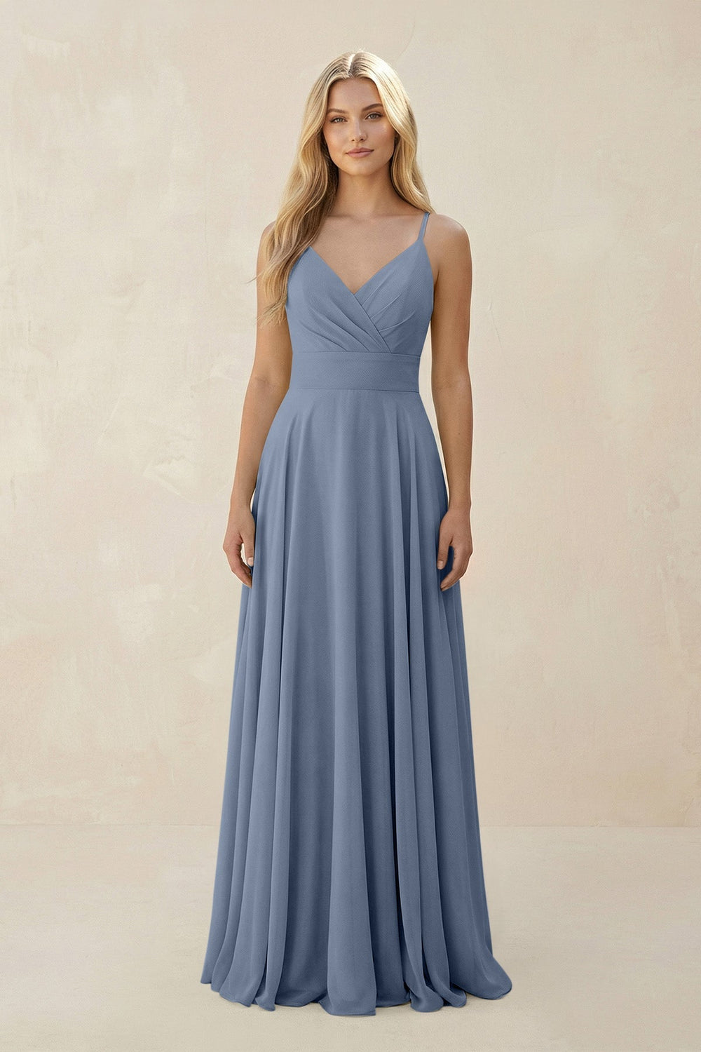 Spaghetti Strap A - Line Chiffon Bridesmaid Dress in Neptune - KISS BRIDAL Bridesmaid Dresses