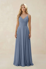 Spaghetti Strap A - Line Chiffon Bridesmaid Dress in Neptune - KISS BRIDAL Bridesmaid Dresses