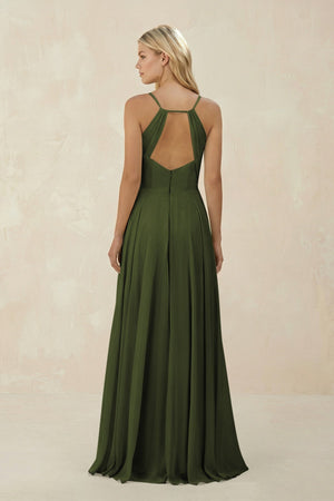 Spaghetti Strap A - Line Chiffon Bridesmaid Dress in Olive - KISS BRIDAL Bridesmaid Dresses