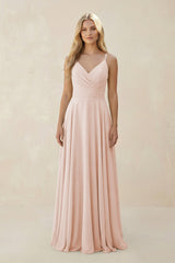 Spaghetti Strap A - Line Chiffon Bridesmaid Dress in Pale Blush - KISS BRIDAL Bridesmaid Dresses