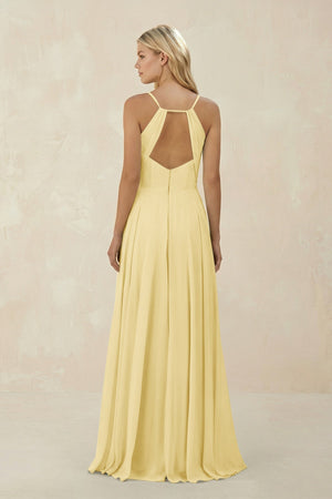 Spaghetti Strap A - Line Chiffon Bridesmaid Dress in Pastel Yellow - KISS BRIDAL Bridesmaid Dresses