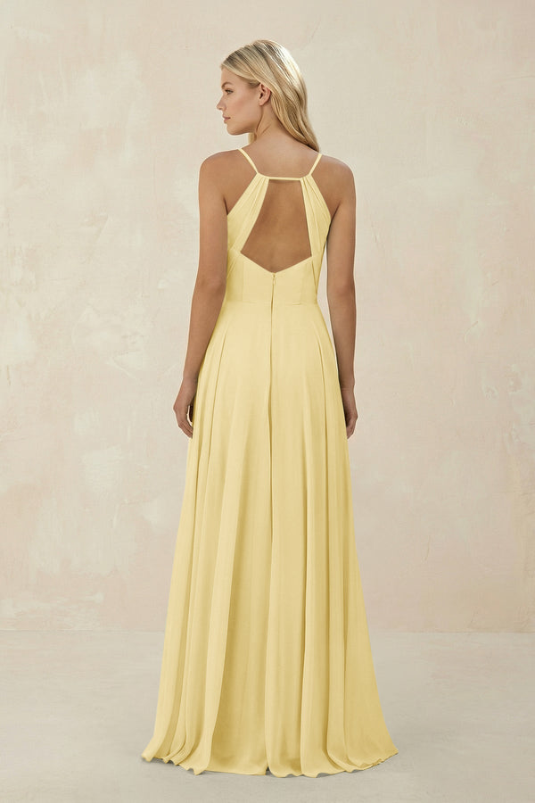 Spaghetti Strap A - Line Chiffon Bridesmaid Dress in Pastel Yellow - KISS BRIDAL Bridesmaid Dresses