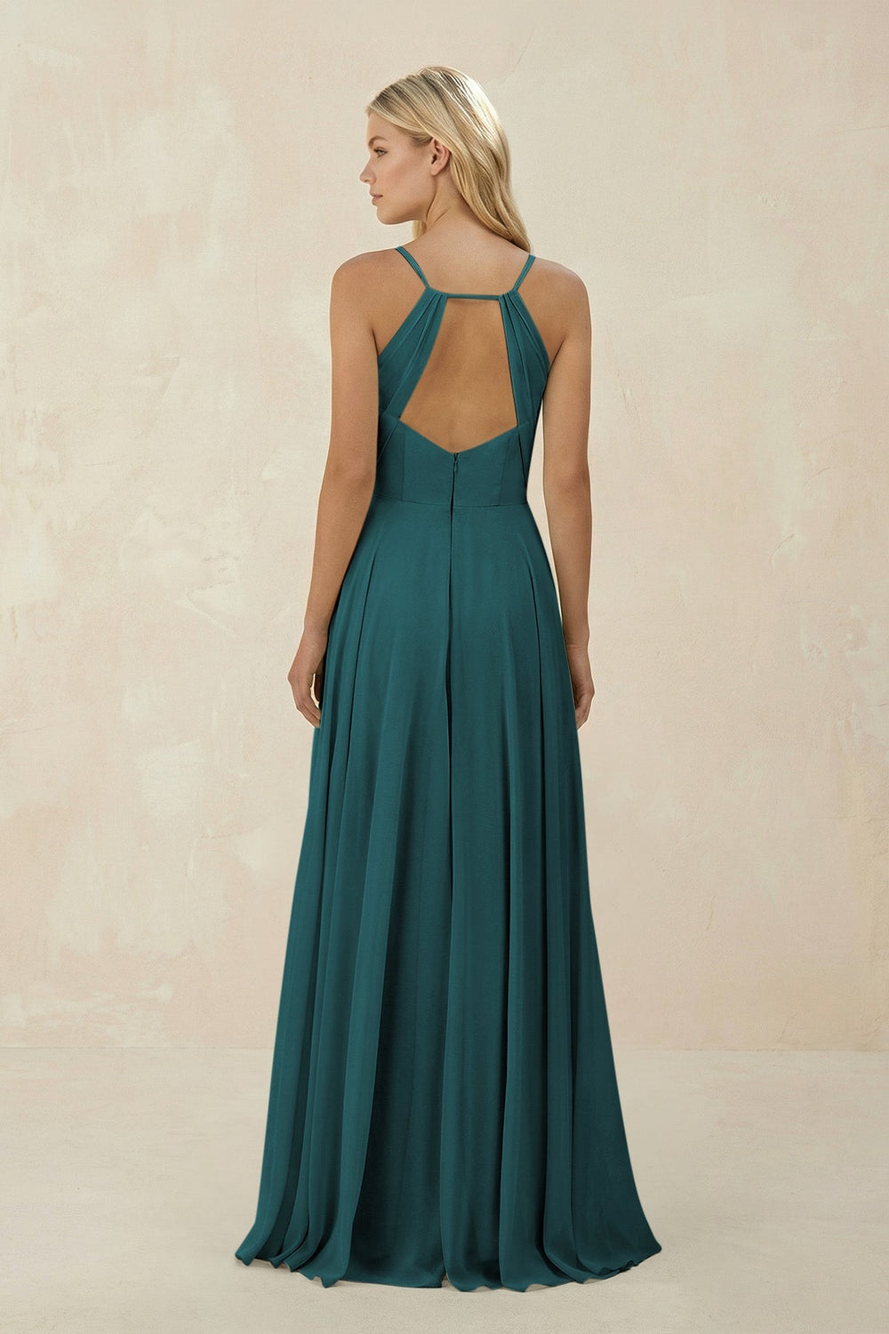 Spaghetti Strap A - Line Chiffon Bridesmaid Dress in Pine - KISS BRIDAL Bridesmaid Dresses
