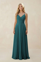 Spaghetti Strap A - Line Chiffon Bridesmaid Dress in Pine - KISS BRIDAL Bridesmaid Dresses