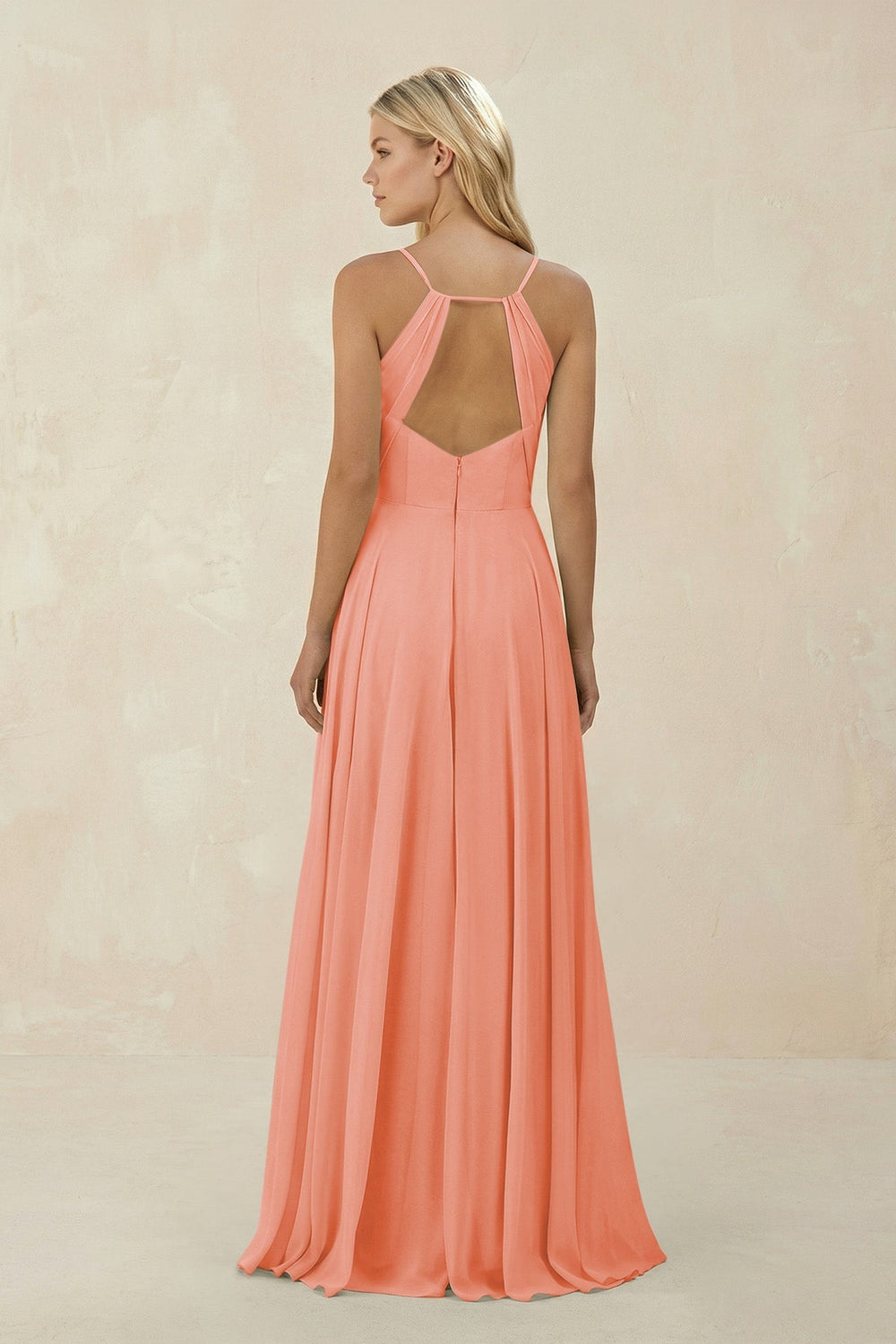 Spaghetti Strap A - Line Chiffon Bridesmaid Dress in Rosette - KISS BRIDAL Bridesmaid Dresses