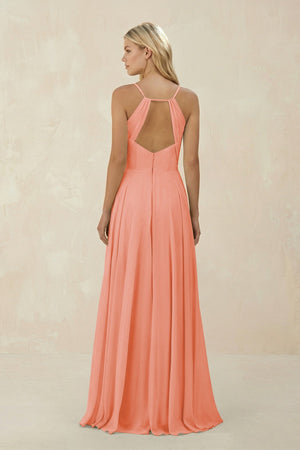Spaghetti Strap A - Line Chiffon Bridesmaid Dress in Rosette - KISS BRIDAL Bridesmaid Dresses