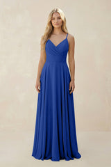 Spaghetti Strap A - Line Chiffon Bridesmaid Dress in Royal Blue - KISS BRIDAL Bridesmaid Dresses