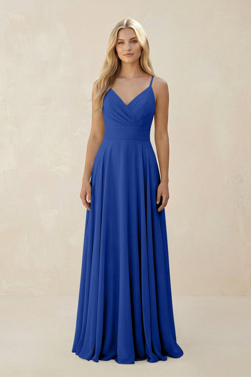 Spaghetti Strap A - Line Chiffon Bridesmaid Dress in Royal Blue - KISS BRIDAL Bridesmaid Dresses