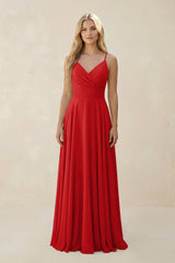 Spaghetti Strap A - Line Chiffon Bridesmaid Dress in Ruby Red - KISS BRIDAL Bridesmaid Dresses
