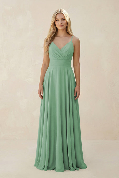 Spaghetti Strap A - Line Chiffon Bridesmaid Dress in Sea Glass - SHE IS ME Bridesmaid Dresses
