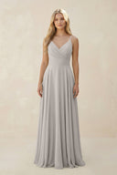 Spaghetti Strap A - Line Chiffon Bridesmaid Dress in Silver - KISS BRIDAL Bridesmaid Dresses