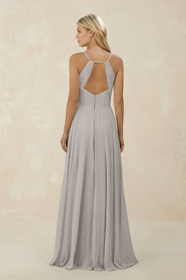 Spaghetti Strap A - Line Chiffon Bridesmaid Dress in Silver - KISS BRIDAL Bridesmaid Dresses