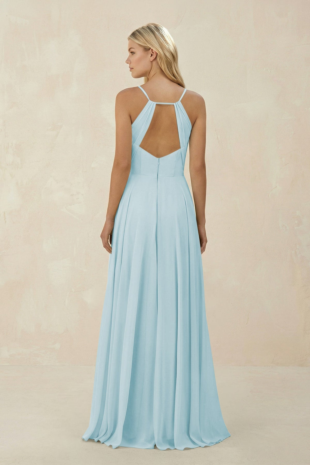 Spaghetti Strap A - Line Chiffon Bridesmaid Dress in Sky Blue - KISS BRIDAL Bridesmaid Dresses