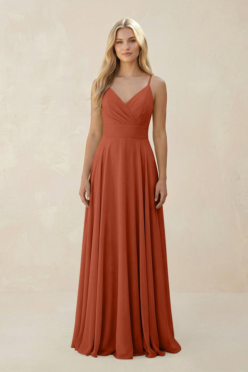 Spaghetti Strap A - Line Chiffon Bridesmaid Dress in Spice - KISS BRIDAL Bridesmaid Dresses
