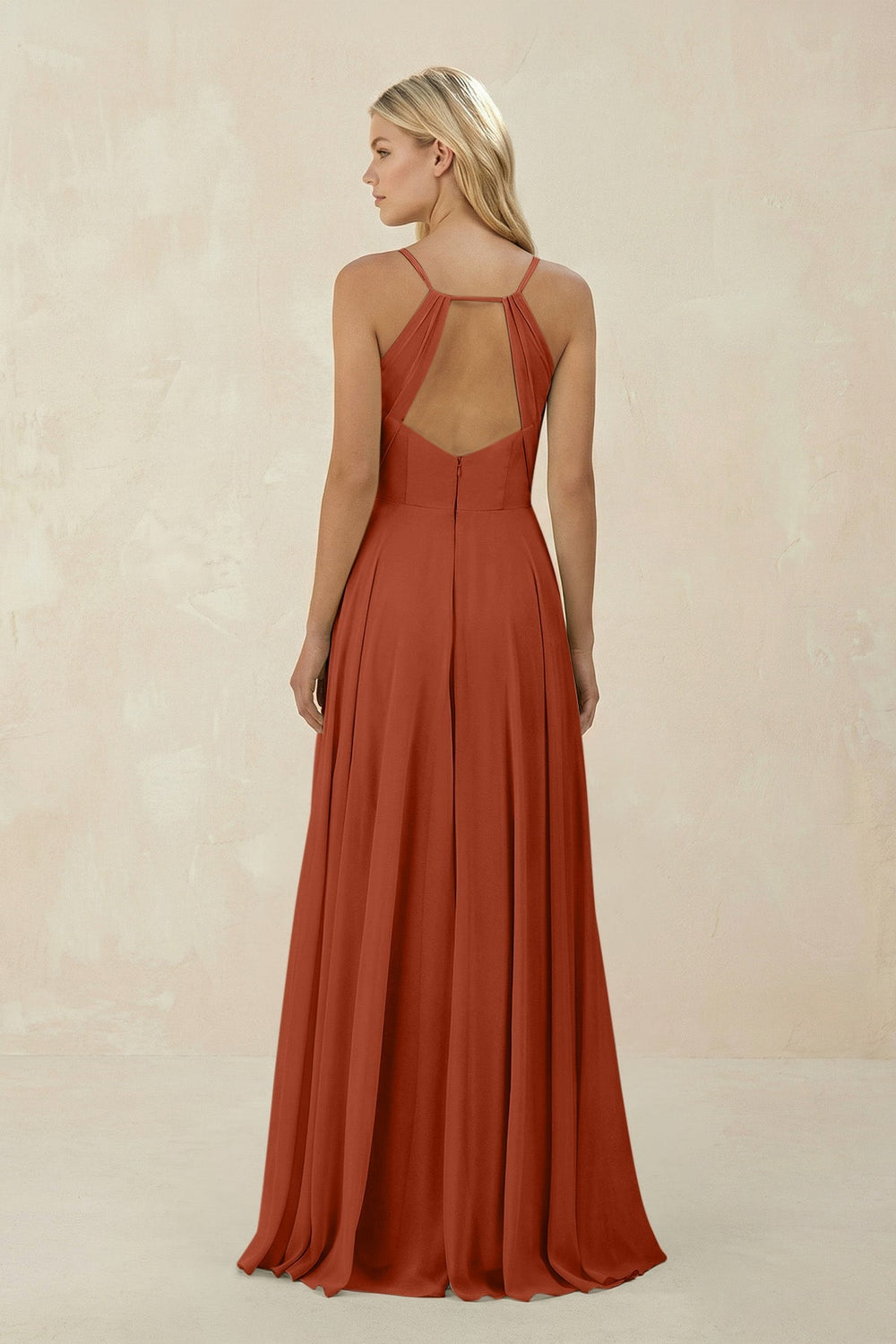 Spaghetti Strap A - Line Chiffon Bridesmaid Dress in Spice - KISS BRIDAL Bridesmaid Dresses