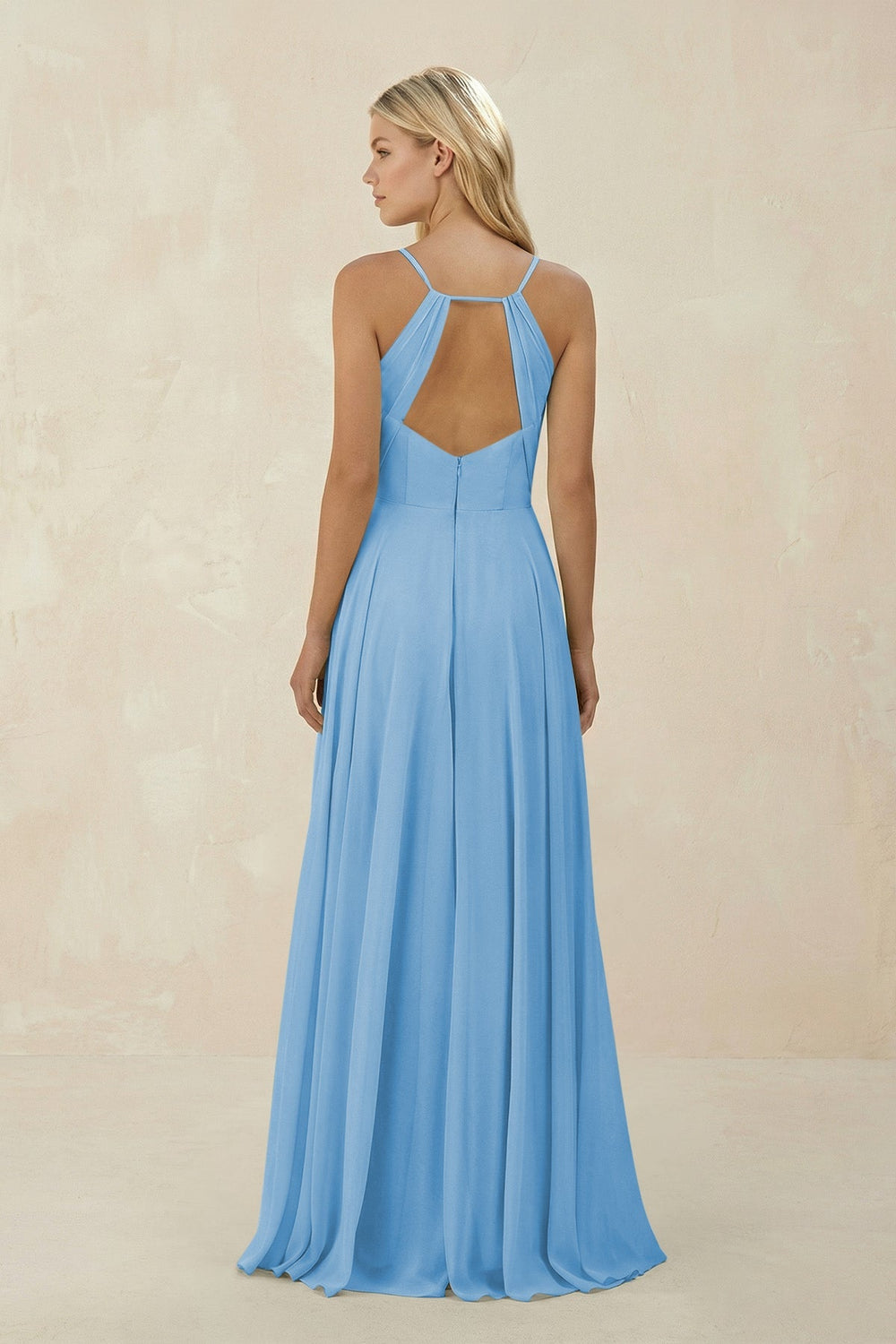 Spaghetti Strap A - Line Chiffon Bridesmaid Dress in Steel Blue - KISS BRIDAL Bridesmaid Dresses