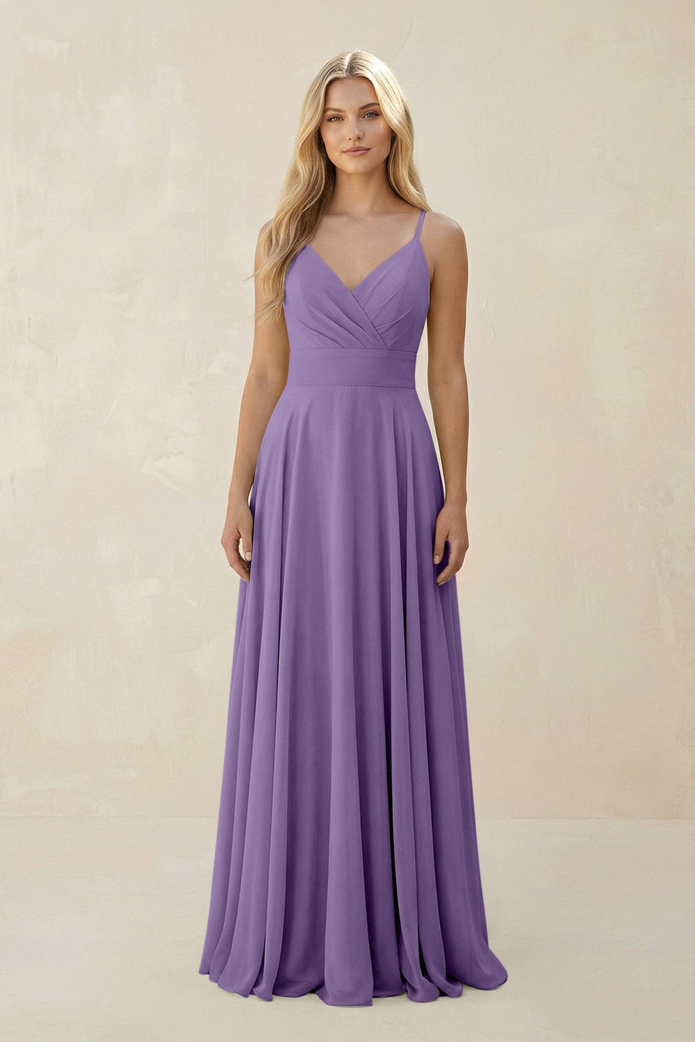 Spaghetti Strap A - Line Chiffon Bridesmaid Dress in Tahiti - KISS BRIDAL Bridesmaid Dresses