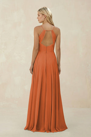 Spaghetti Strap A - Line Chiffon Bridesmaid Dress in Terracotta - KISS BRIDAL Bridesmaid Dresses