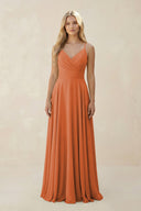 Spaghetti Strap A - Line Chiffon Bridesmaid Dress in Terracotta - KISS BRIDAL Bridesmaid Dresses