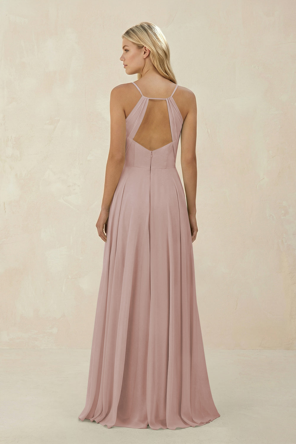 Spaghetti Strap A-Line Chiffon Bridesmaid Dress in Toffee