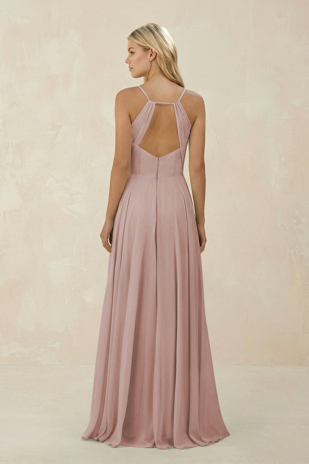 Spaghetti Strap A - Line Chiffon Bridesmaid Dress in Toffee - KISS BRIDAL Bridesmaid Dresses