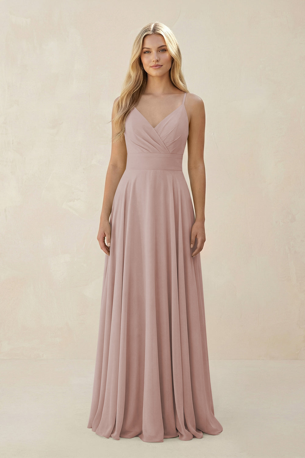 Spaghetti Strap A-Line Chiffon Bridesmaid Dress in Toffee
