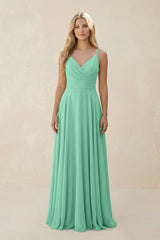 Spaghetti Strap A - Line Chiffon Bridesmaid Dress in Turquoise - KISS BRIDAL Bridesmaid Dresses