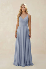 Spaghetti Strap A - Line Chiffon Bridesmaid Dress in Twilight - KISS BRIDAL Bridesmaid Dresses