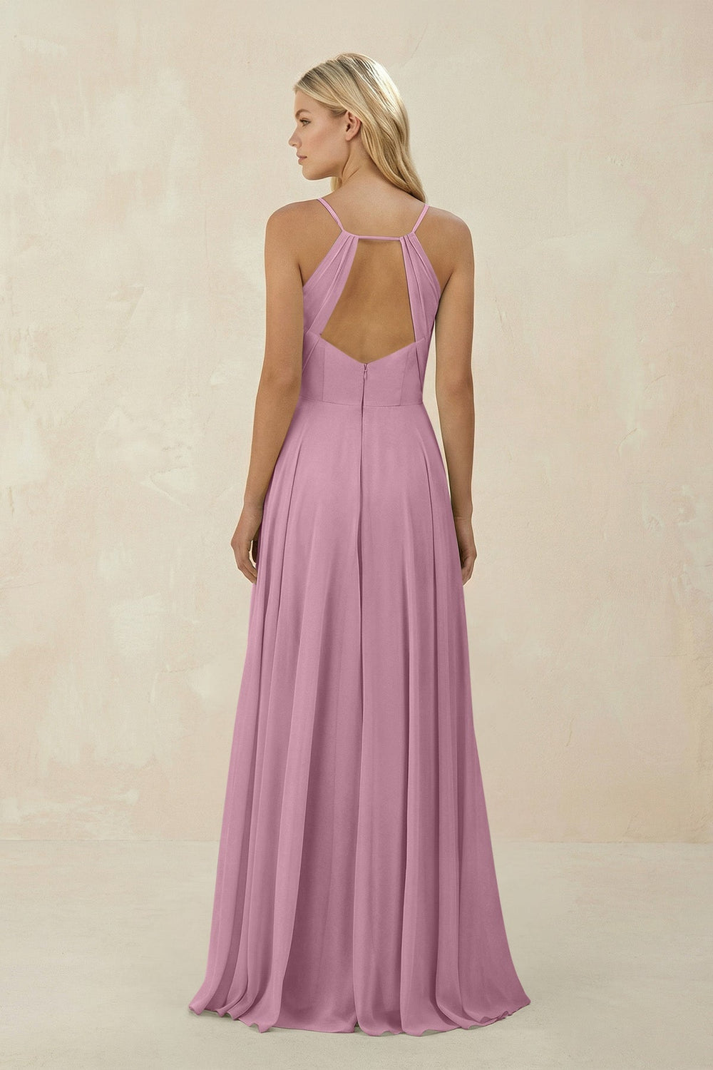 Spaghetti Strap A - Line Chiffon Bridesmaid Dress in Vintage Mauve - KISS BRIDAL Bridesmaid Dresses