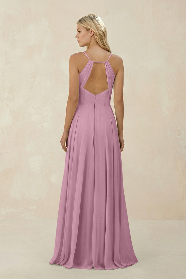 Spaghetti Strap A - Line Chiffon Bridesmaid Dress in Vintage Mauve - KISS BRIDAL Bridesmaid Dresses