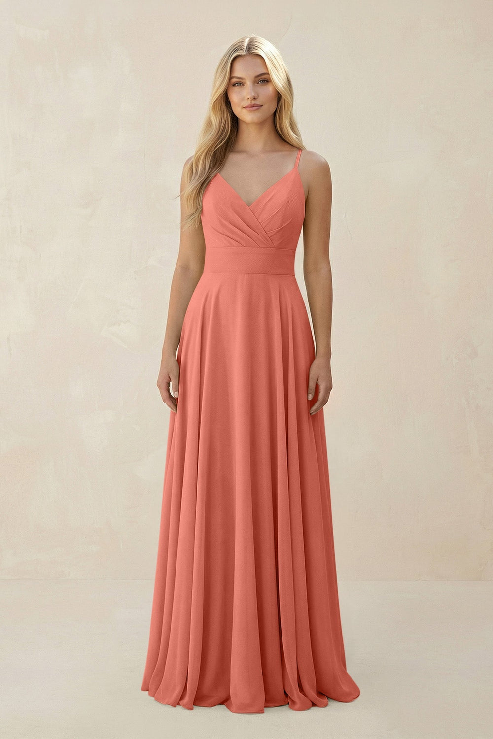 Spaghetti Strap A - Line Chiffon Bridesmaid Dress in Wild Rose - KISS BRIDAL Bridesmaid Dresses