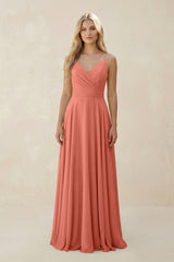 Spaghetti Strap A - Line Chiffon Bridesmaid Dress in Wild Rose - KISS BRIDAL Bridesmaid Dresses