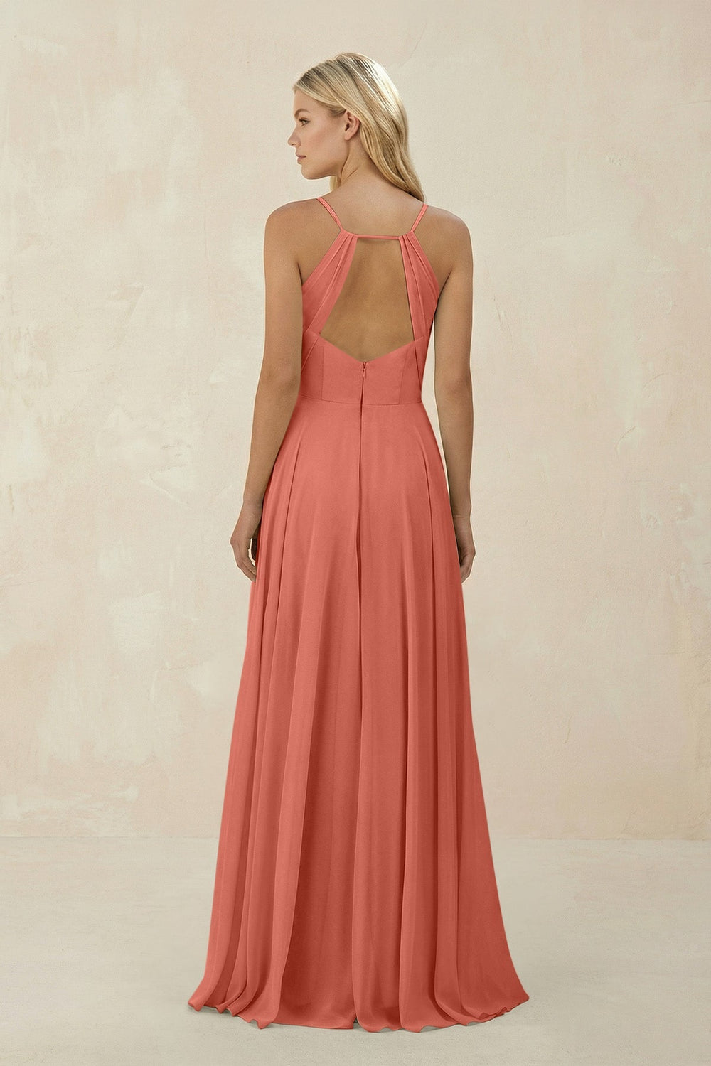 Spaghetti Strap A - Line Chiffon Bridesmaid Dress in Wild Rose - KISS BRIDAL Bridesmaid Dresses