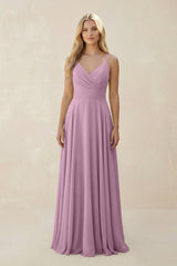 Spaghetti Strap A - Line Chiffon Bridesmaid Dress in Wisteria - KISS BRIDAL Bridesmaid Dresses
