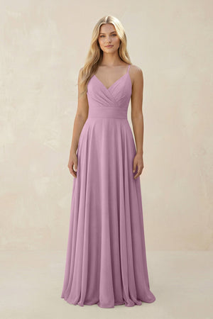Spaghetti Strap A - Line Chiffon Bridesmaid Dress in Wisteria - KISS BRIDAL Bridesmaid Dresses