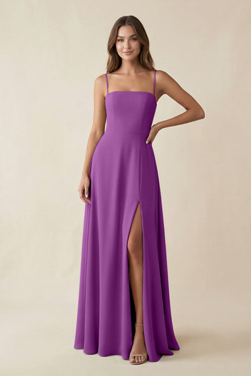 Spaghetti Strap A - Line Chiffon Maxi Bridesmaid Dress in Amethyst - SHE IS ME Bridesmaid Dresses