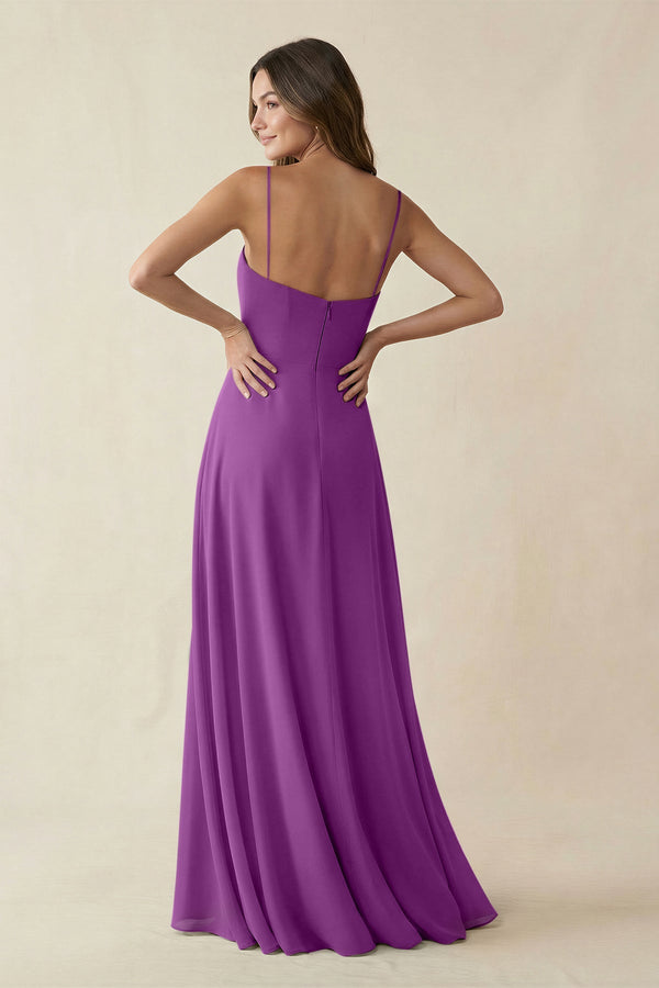 Spaghetti Strap A - Line Chiffon Maxi Bridesmaid Dress in Amethyst - SHE IS ME Bridesmaid Dresses