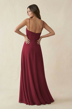 Spaghetti Strap A-Line Chiffon Maxi Bridesmaid Dress in Berry (2) | KISSBRIDAL