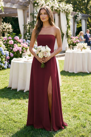 Spaghetti Strap A-Line Chiffon Maxi Bridesmaid Dress in Berry (3) | KISSBRIDAL