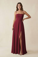 Spaghetti Strap A-Line Chiffon Maxi Bridesmaid Dress in Berry | KISSBRIDAL