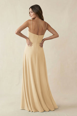 Spaghetti Strap A-Line Chiffon Maxi Bridesmaid Dress in Champagne (2) | KISSBRIDAL