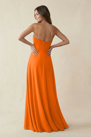 Spaghetti Strap A - Line Chiffon Maxi Bridesmaid Dress in Cinnamon - SHE IS ME Bridesmaid Dresses