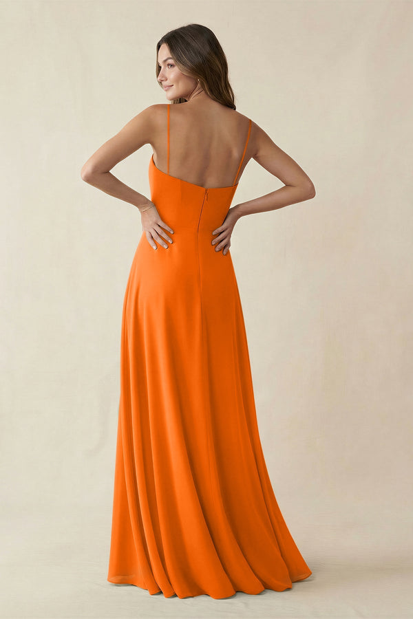 Spaghetti Strap A - Line Chiffon Maxi Bridesmaid Dress in Cinnamon - SHE IS ME Bridesmaid Dresses