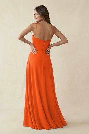 Spaghetti Strap A-Line Chiffon Maxi Bridesmaid Dress in Cinnamon (2) | KISSBRIDAL