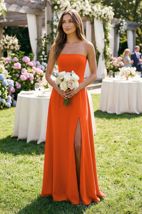 Spaghetti Strap A-Line Chiffon Maxi Bridesmaid Dress in Cinnamon (3) | KISSBRIDAL