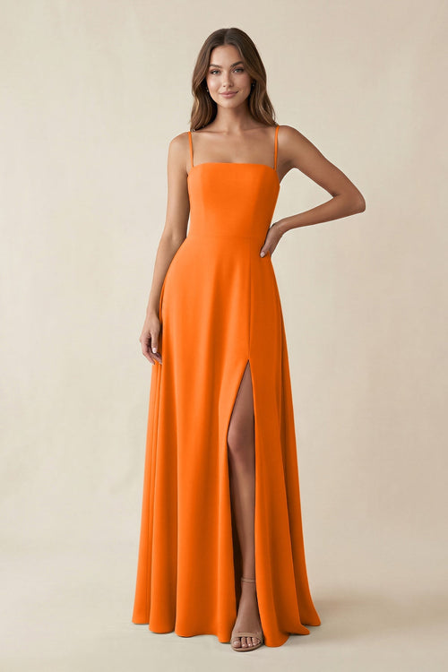 Spaghetti Strap A - Line Chiffon Maxi Bridesmaid Dress in Cinnamon - SHE IS ME Bridesmaid Dresses