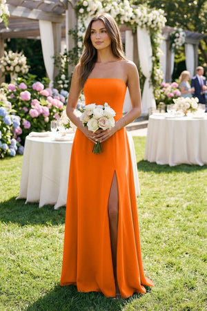 Spaghetti Strap A - Line Chiffon Maxi Bridesmaid Dress in Cinnamon - SHE IS ME Bridesmaid Dresses