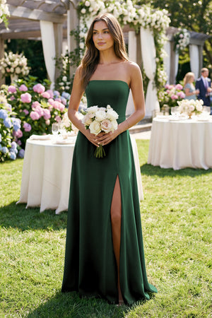 Spaghetti Strap A-Line Chiffon Maxi Bridesmaid Dress in Dark Green (3) | KISSBRIDAL