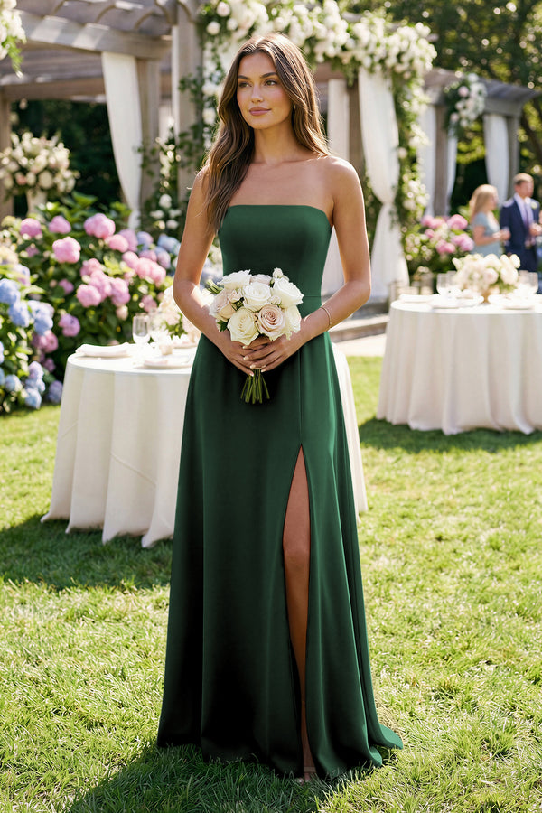 Spaghetti Strap A-Line Chiffon Maxi Bridesmaid Dress in Dark Green (3) | KISSBRIDAL