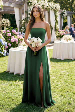 Spaghetti Strap A - Line Chiffon Maxi Bridesmaid Dress in Dark Green - SHE IS ME Bridesmaid Dresses